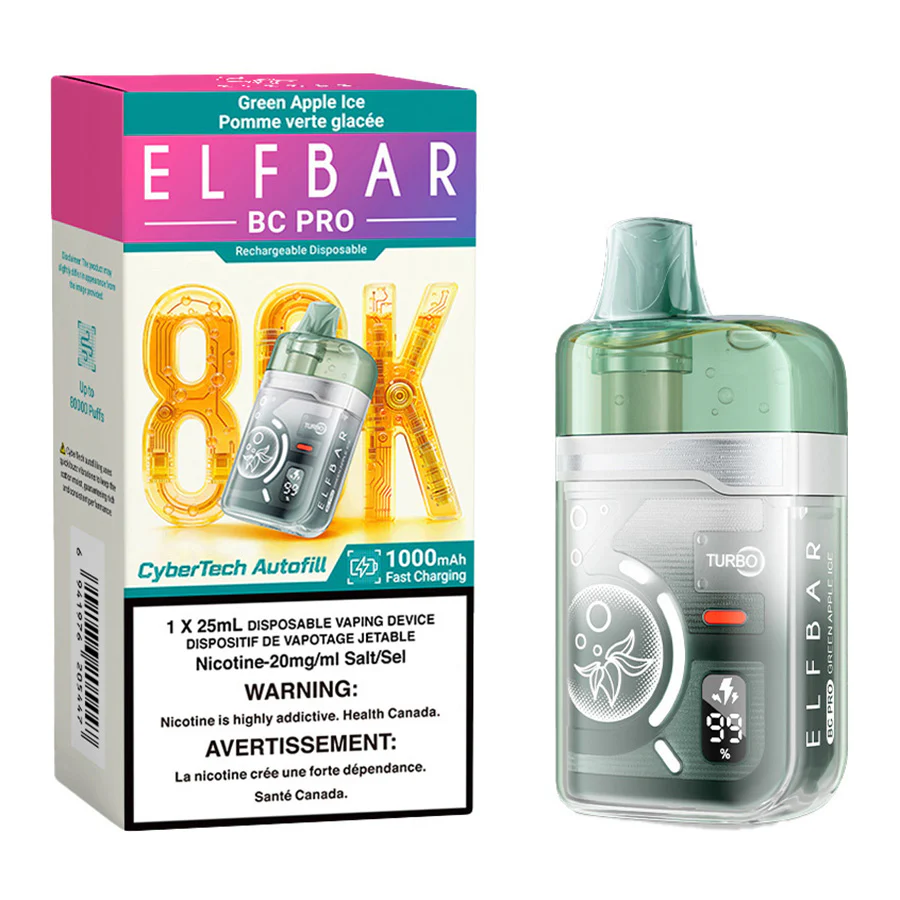 Elf Bar BC Pro 80K Disposable Vape Device - Green Apple Ice 25ml