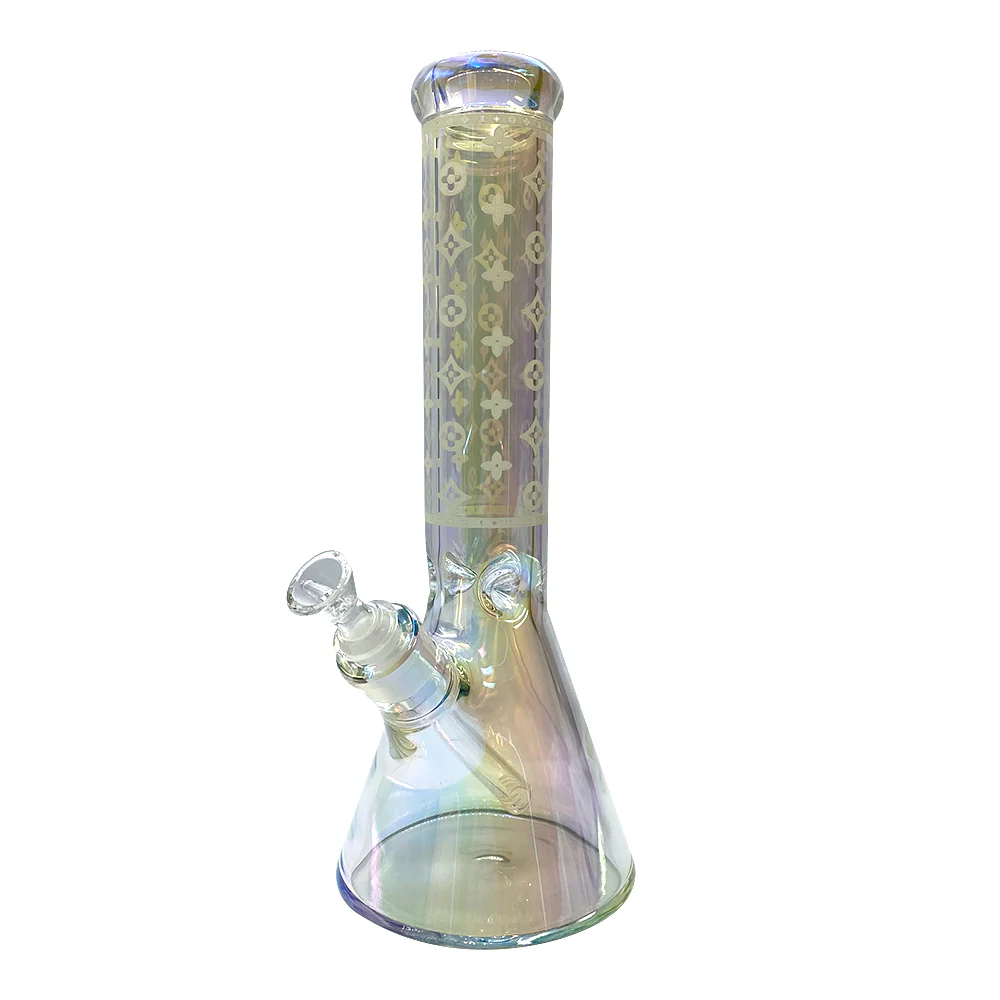 Glass Beaker Bong -14" Lv Pattern (7mm) - Asst Colours (v17) - Image 2