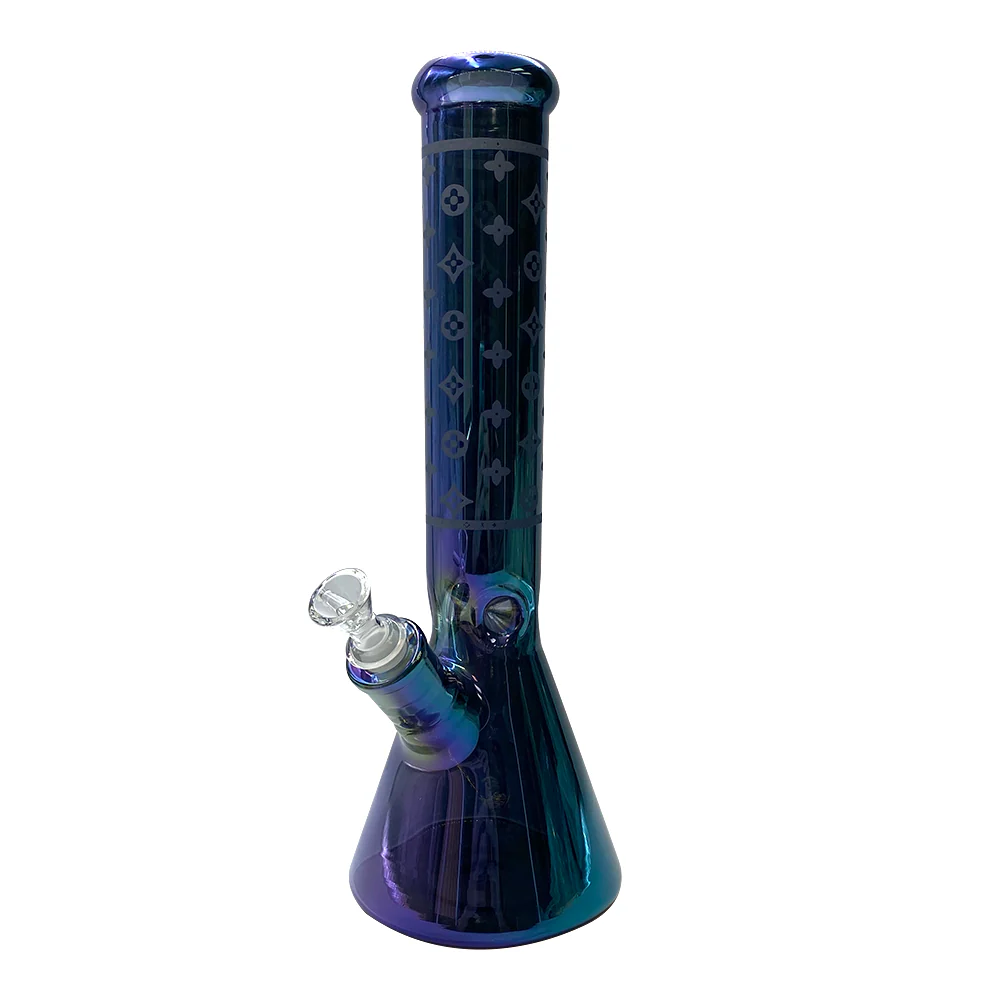 Glass Beaker Bong -14" Lv Pattern (7mm) - Asst Colours (v17) - Image 4